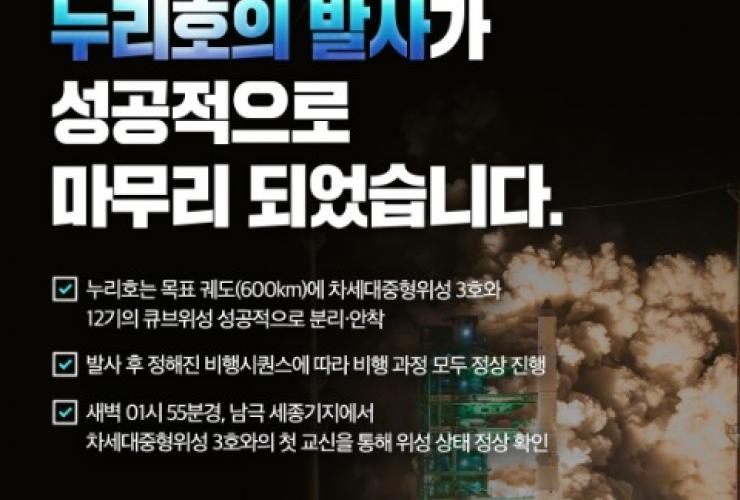 한국형발사체 '누리호' 4차 발사 성공…