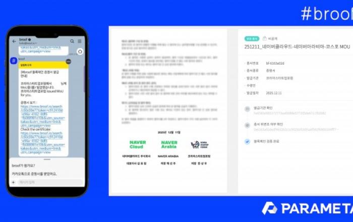 파라메타, 코스포-네이버클라우드-네이버 아라비아 3자 MOU ‘브루프’로 블록체인에 영구 기록